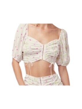 For Love & Lemons Strudel Puff Sleeve Crop Top White Size M Romantic Coquette